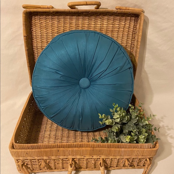 Turquoise Tufted Round Throw Pillow - Picture 2 of 2